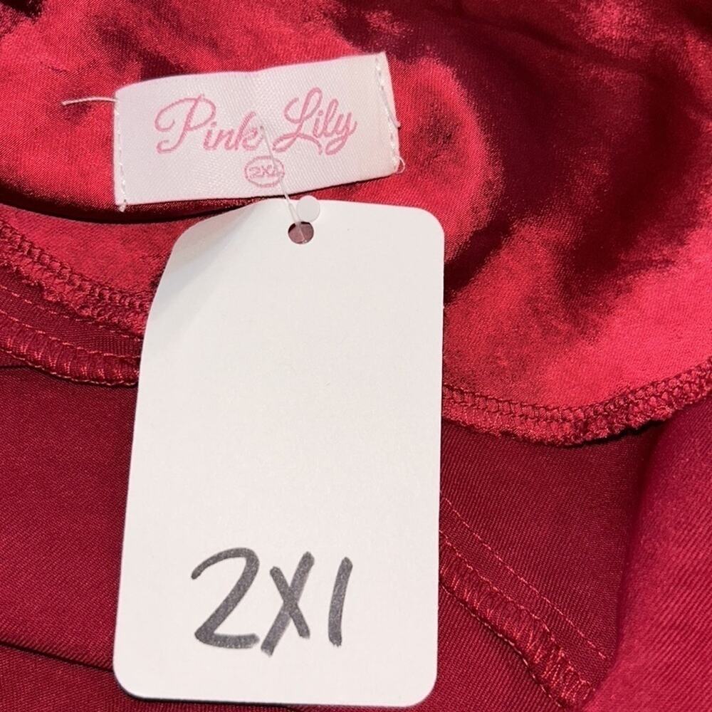 Pink Lily FUCHSIA Wedding Guest SATIN COWL NECK MIDI DRESS Size 2X - Picture 4 of 8